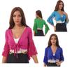 Floral Bolero Shrugs Beach Cover Up Women Belly Dance Costume Tassel Lace-Up Shawl Tops