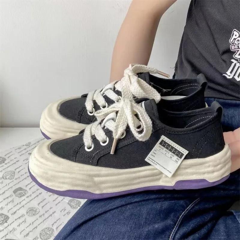 Холщовые плоские черные женские туфли с белыми шнурками, с акционной ценой, горячие повседневные городские туфли, новое поступление 2024 года, корейские