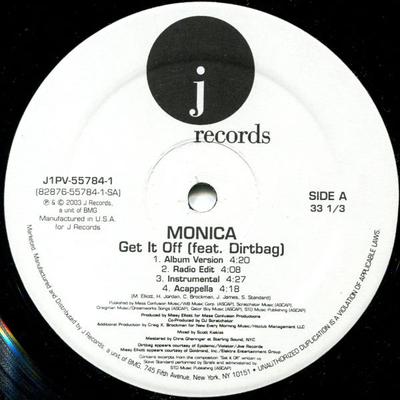 12-дюймовая пластинка MONICA - Get It Off / Knock Knock J1PV557841 J Records 2003 США Рэп и хип-хоп/R&B Б/У