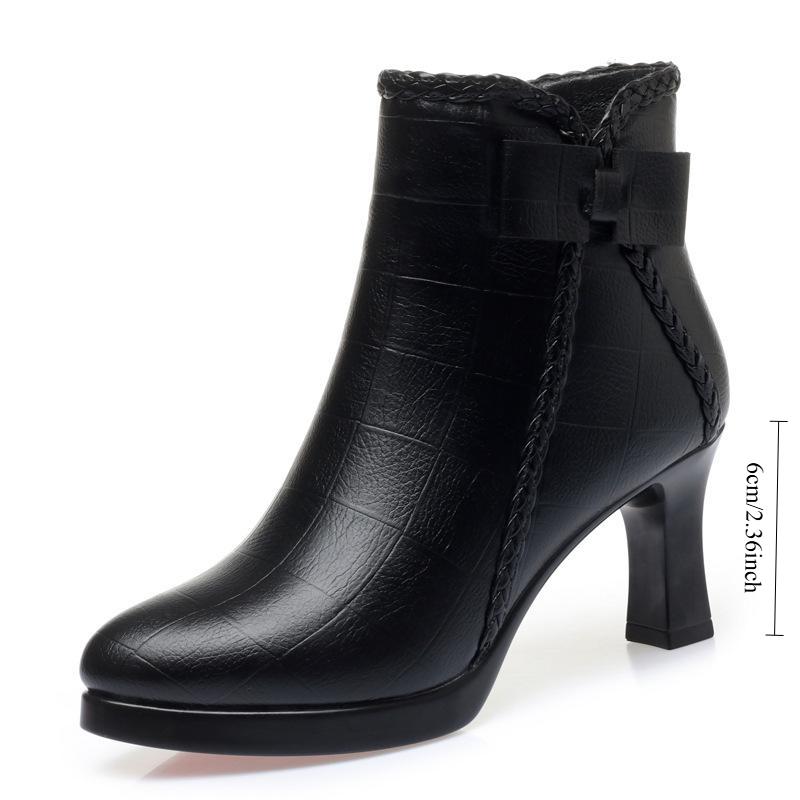 Женские короткие сапоги Осень и зима Новые универсальные ботинки на высоком каблуке с острым носком Женские ботинки на шпильке Женские ботинки на флисовой подкладке