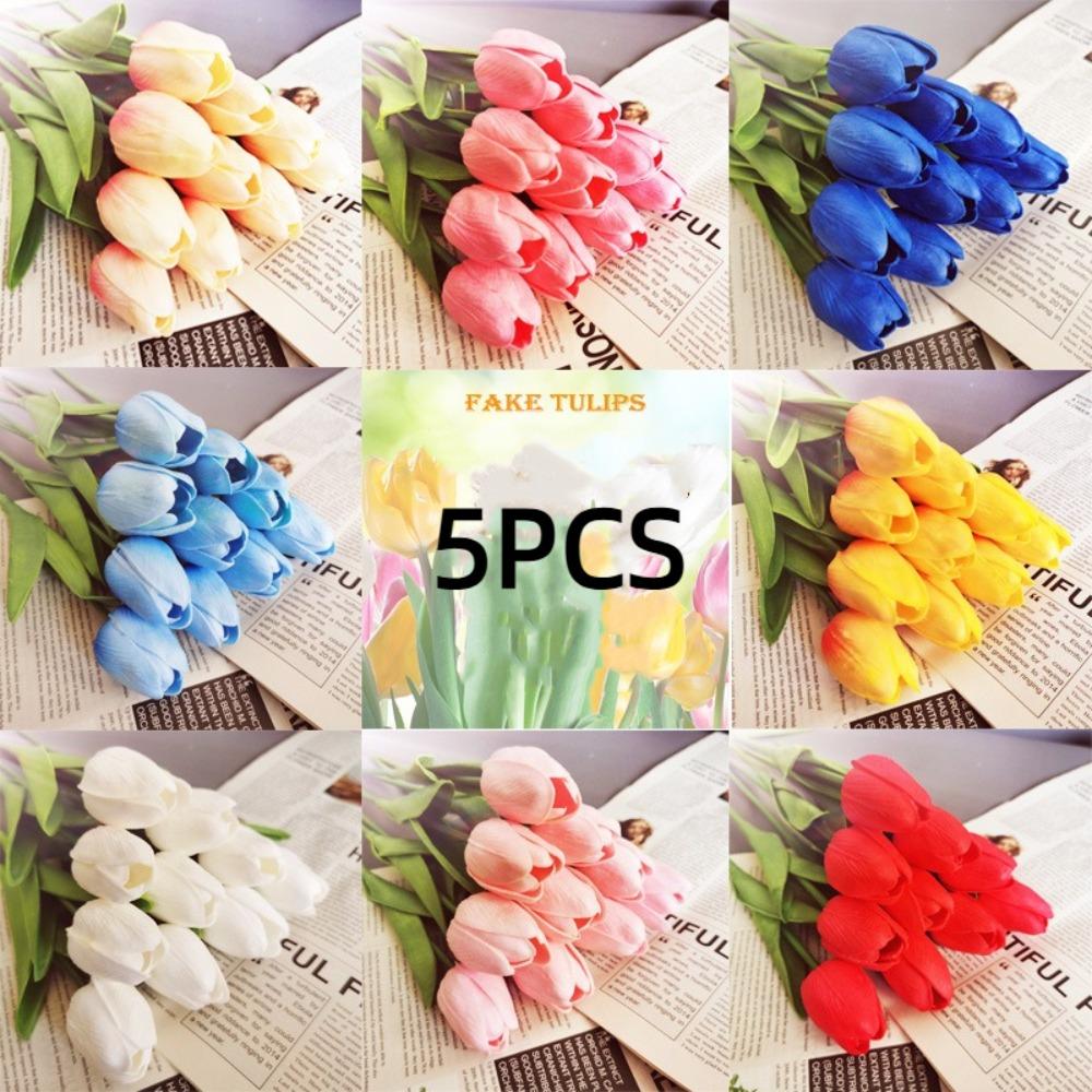 5PCS 34cm Decorative Fake Flowers PU Wedding Bridal Tulip Bouquet Artificial Tulip  Wedding Backdrop