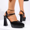 Patent Leather High Heel Sandals for Women Fashion Ankle Strap Banquet Party Shoes Woman Pointed Toe Platform Slingback Pumps