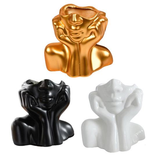 Ваза с изображением лица из смолы, цветочный горшок, ваза с абстрактным изображением, женская форма, современное человеческое лицо, декоративная ваза для фермерского дома