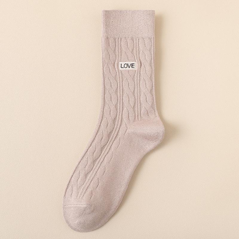 Женские вышитые носки средней длины с ворсом, универсальные удобные дышащие тонкие носки средней длины с ворсом