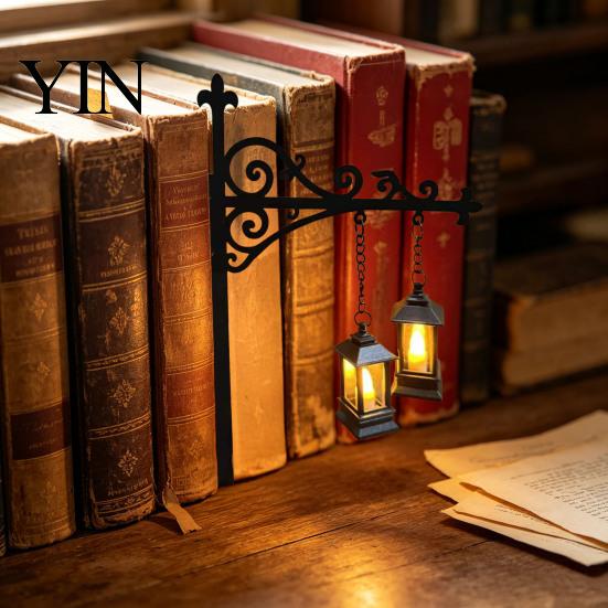 Compact Iron Lamp Vintage Mini Bookshelf Lamp, Portable Warm LED Night Light, Metal Decorative Lantern for Dark Academic Room Decor Reading Nook, Desk