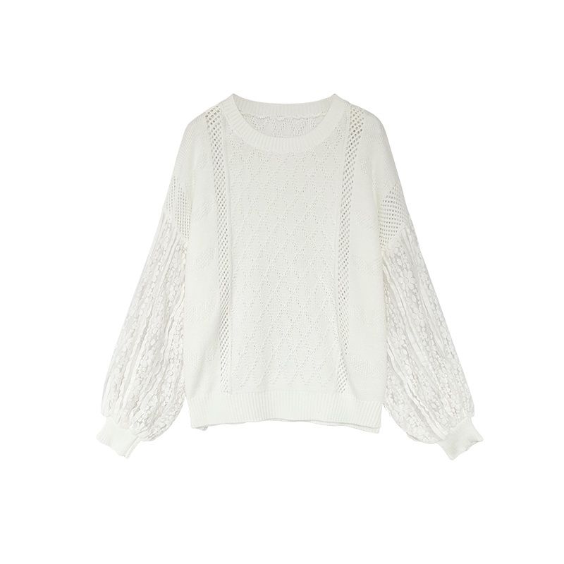 Knitwear Spring Autumn New Thin Loose Lace Patchwork Lazy Style Gentle Top Base Layer Knitwear Long Sleeve