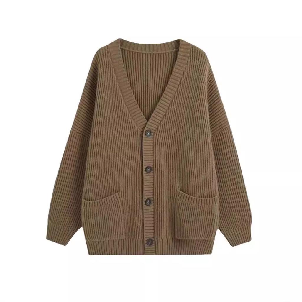 Свитер кардиган женский вязаный жакет осень и зима студенческий стиль свободный воротник универсальный однотонный цвет