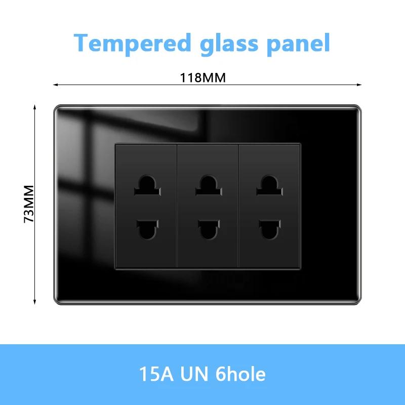 American Black Tempered Glass 15A Light Electrical Switch,US Plug USB Type-c Quick Charge Wall Power Outlet,Mexico Switch Outlet