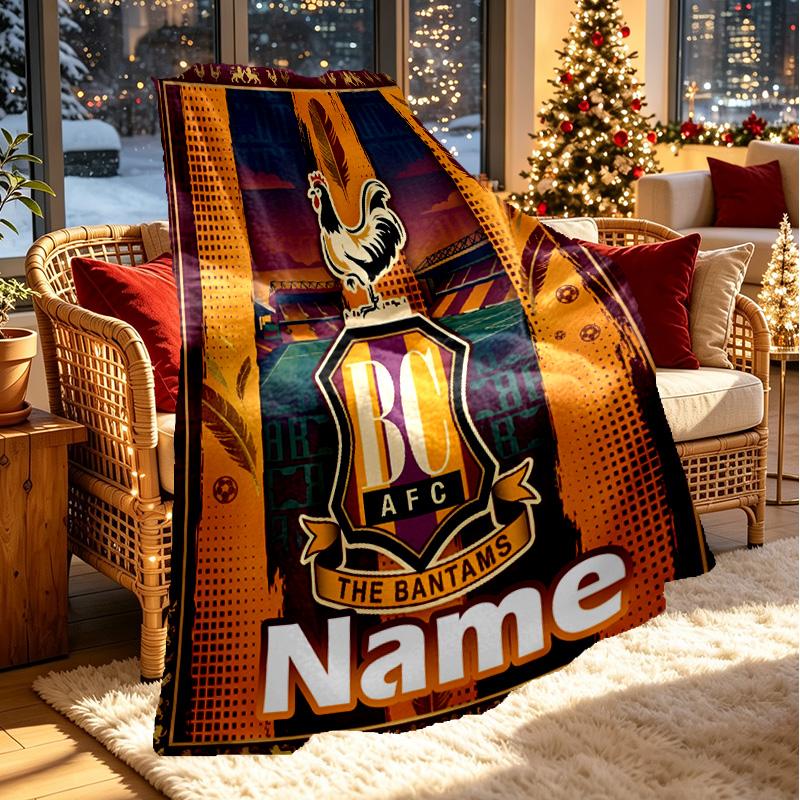 Custom Name Personalized Bradford City AFC Print Blanket, Home Decor, Bedroom, Sofa, Camping, Couch, Gifts for Birthday ChristmasEnthusiasts