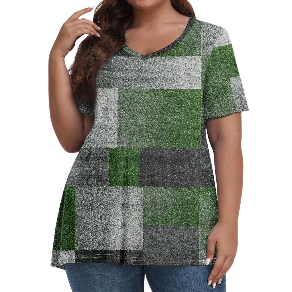 Женские топы больших размеров, шорты с рукавами, рубашки с V-образным вырезом, повседневная одежда, топы с принтами