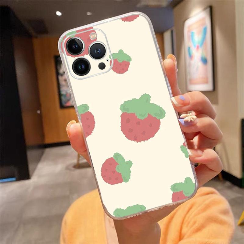Мультяшный чехол для телефона 'Клубничный кот' Для iphone 17ProMax 17 Pro Air 16 15 14 13 Pro Max 16 15 14 13 Pro 15Plus