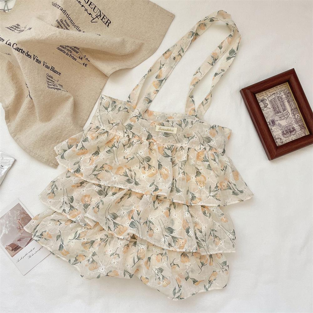 Yellow Tulip Floral Vest Tote Bag Lace Texture Cotton Bag Cake Tiered Skirt Shoulder Bag