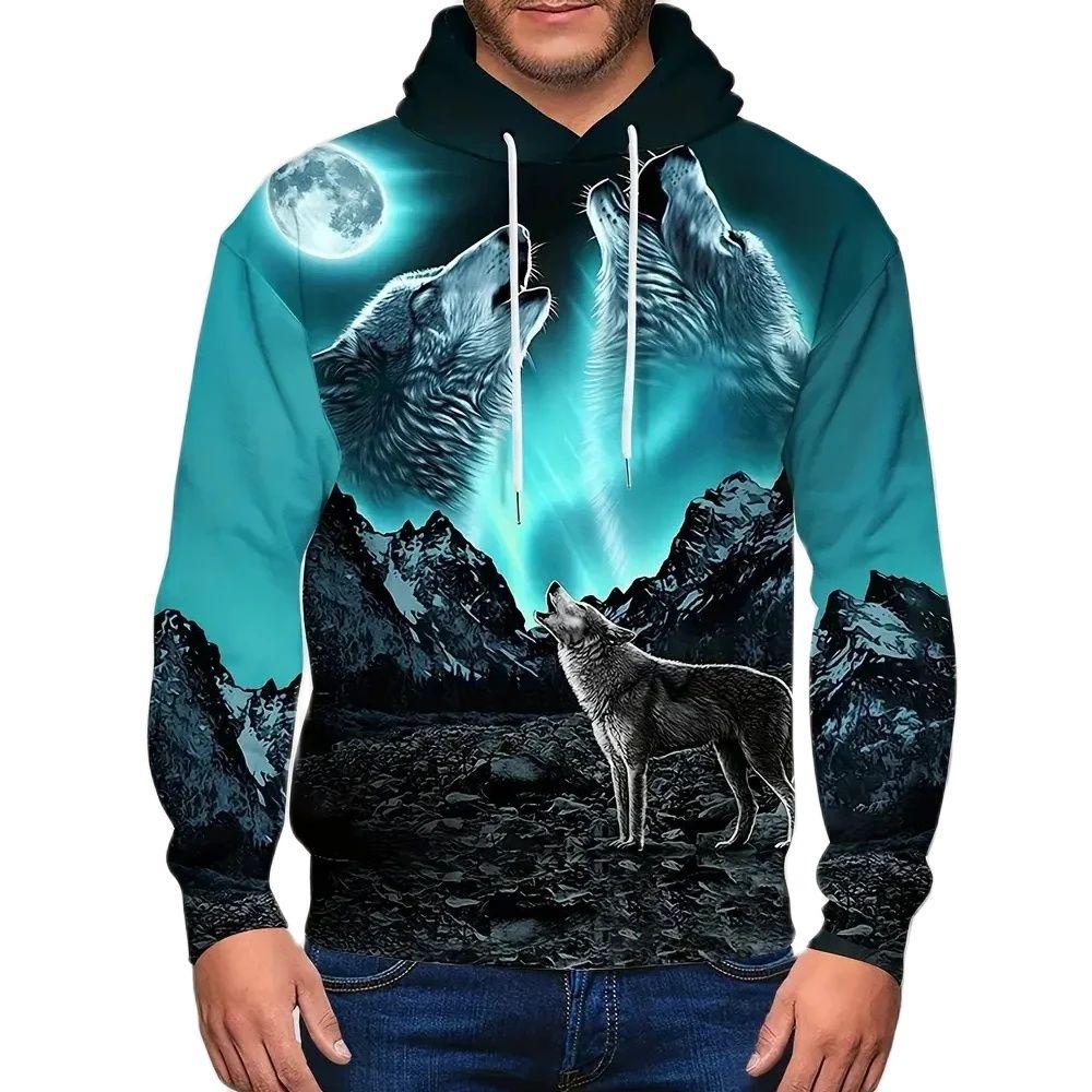 Мужская толстовка с капюшоном с принтом 3D Wolf Harajuku, мужская толстовка с капюшоном, свободная винтажная мужская одежда, осенний пуловер с длинным рукавом