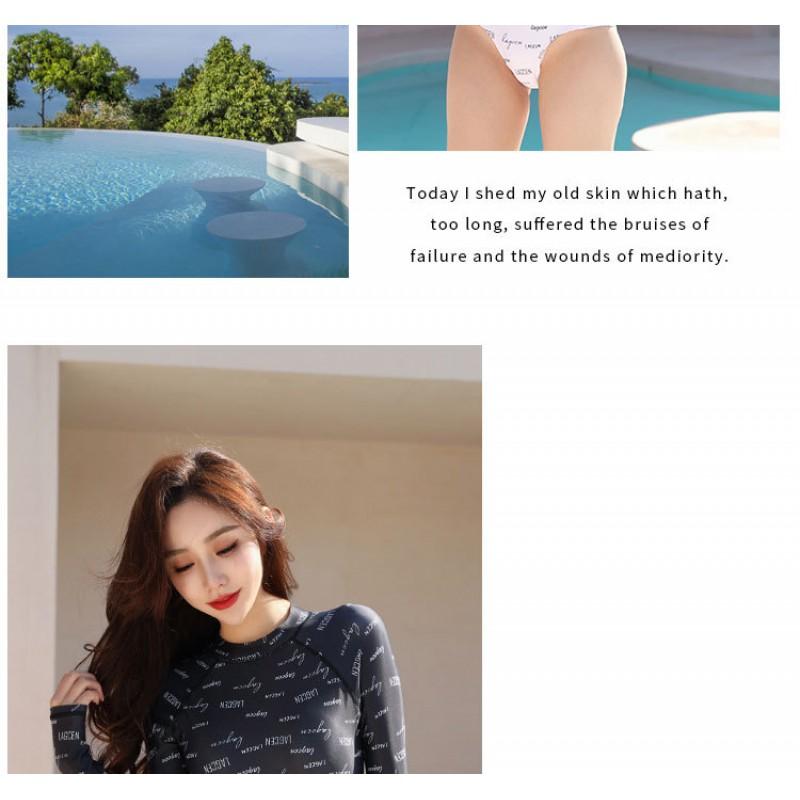 Diving Swimsuit Women With Chest Padding Long Sleeve UV Protection Black Letter Print Nylon Spandex