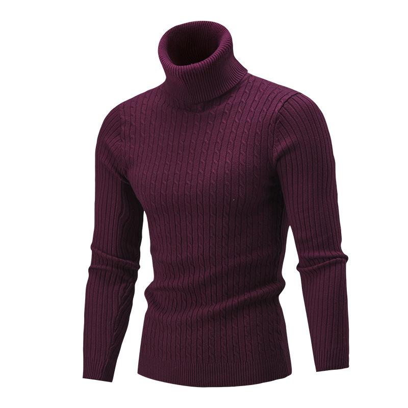 Men's High Collar Sweater Autumn and Winter Fashion Men's Long Sleeve Warm Knitted Turtleneck Sweater Keep Warm Pullovers