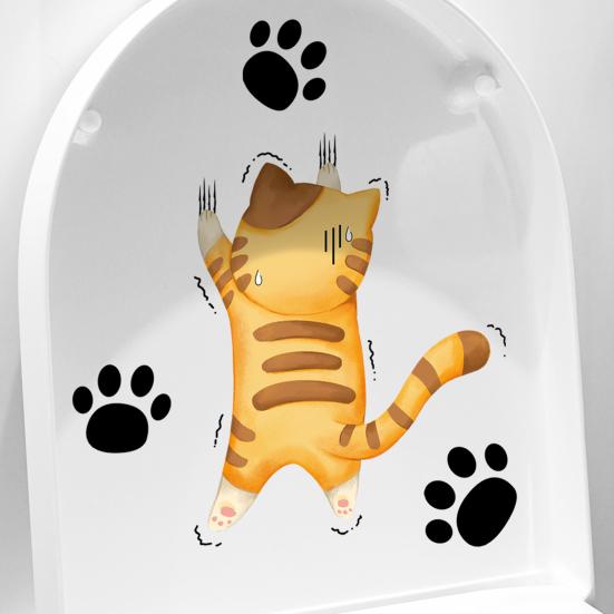 Наклейка на унитаз с мультяшным котом, съемная самоклеящаяся водонепроницаемая наклейка из ПВХ для гостиной, ванной комнаты, стены искусства, украшение для крышки унитаза с лапой котенка