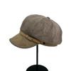 Retro suede belt buckle solid color beret female autumn face small octagonal hat big head circumference newsboy hat