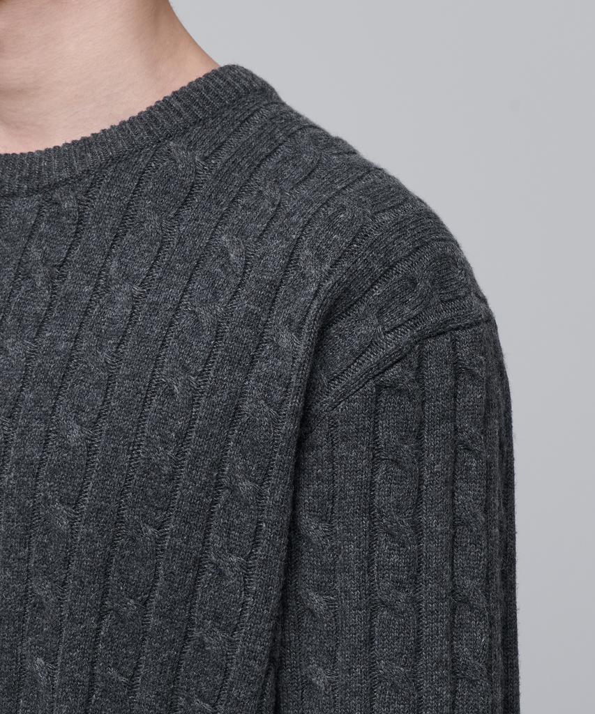 MUSINSA STANDARD Cable Crew Neck Knit [Medium Grey]
