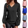 Women's Loose V-neck Lace Patchwork Long Sleeved Casual T-shirt Top