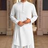 Men's Cotton Linen Kaftan Long Sleeve O-Neck Robe Solid Color Button-up Collar Thobe Breathable