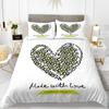 Love Theme Duvet Cover Set King Queen Size Heart Shape Romantic Letters Pink Flower For Kids Girls Couples Polyester Bedding Set
