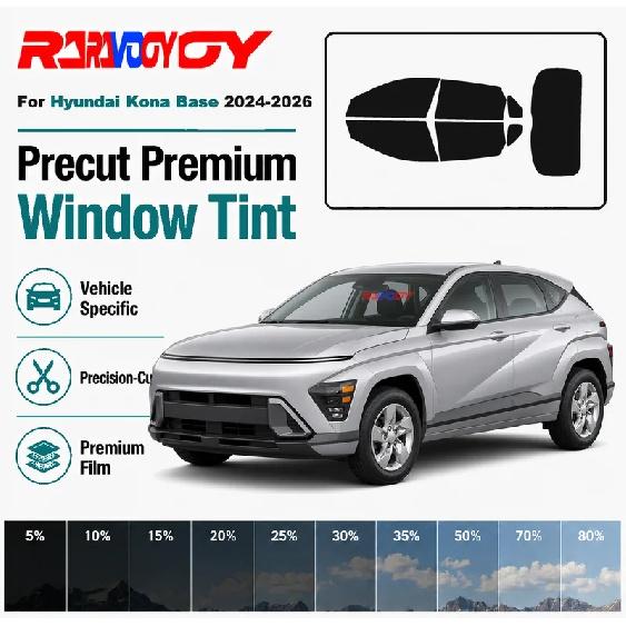 Для Hyundai Kona Base 2024-2026 RAVOOY Готовая к установке пленка для тонировки стекол Автомобильный-специфический полный комплект Передние и задние стекла Точно вырезанный