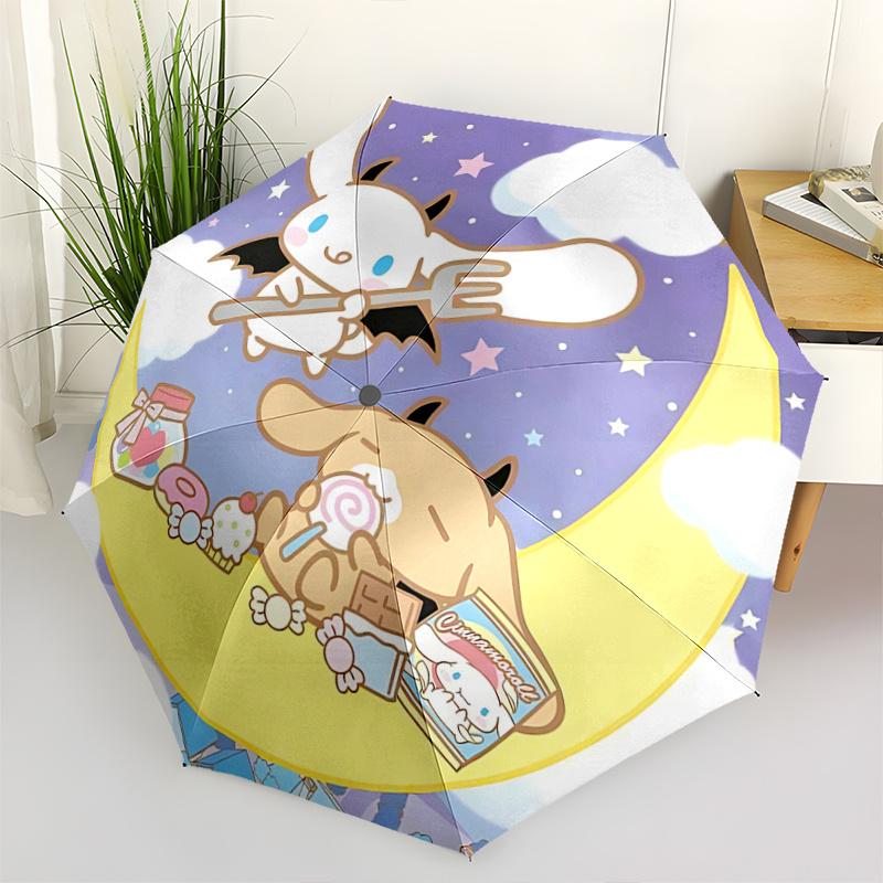 1pc Cinnamoroll & My Melody Moonlit Adventure Automatic Folding Umbrella - Portable 3-Fold Design with 8-Bone Iron Frame - Perfect Festival Gift for F