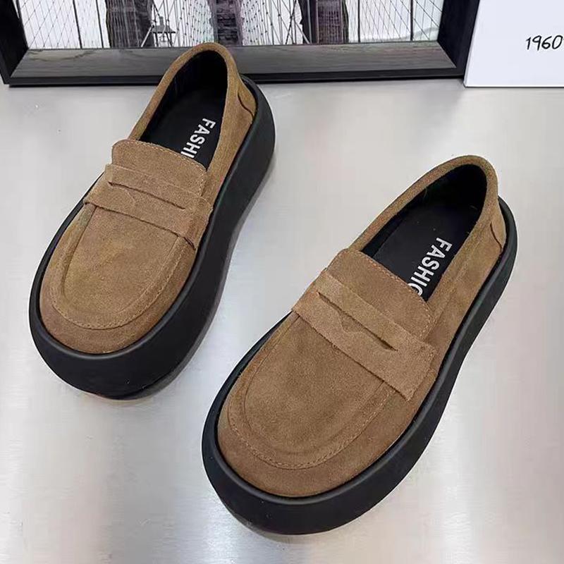 Женские туфли-лоферы на платформе, замшевые туфли на плоской подошве, осенняя дизайнерская повседневная обувь 2024 года, тренд, новый бренд, удобные туфли для ходьбы, женские туфли
