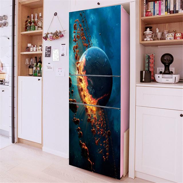 3D Flowers Self Adhesive Refrigerator Wrap Freezer Sticker Art Fridge Door Cover Wallpaper Relief Flower Kitchen Accessories