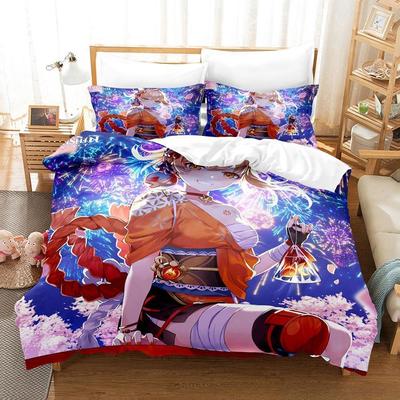 Новый комплект постельного белья Anime Genshin Impact Yoimiya King Duvet Cover Pillow Case Sofaer Cover Bedwear Bed Belts Home Textiles