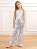 Kids Girls Halter Shiny Sequins Jazz Latin Dance Jumpsuit Sleeveless High Waist Pageant Romper Long Pants