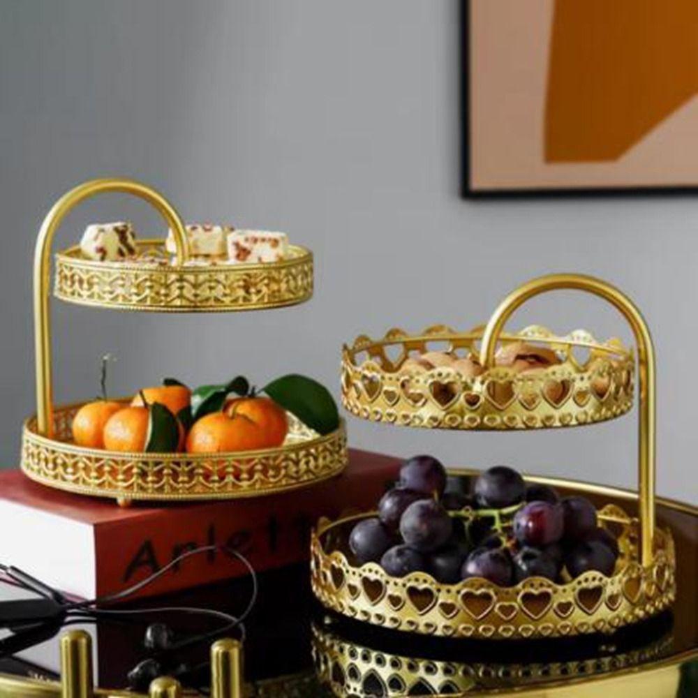 Золотой скандинавский поднос для выпечки, кованое железное блюдо для украшений, элегантный двухъярусный поднос для фруктов, гостиная