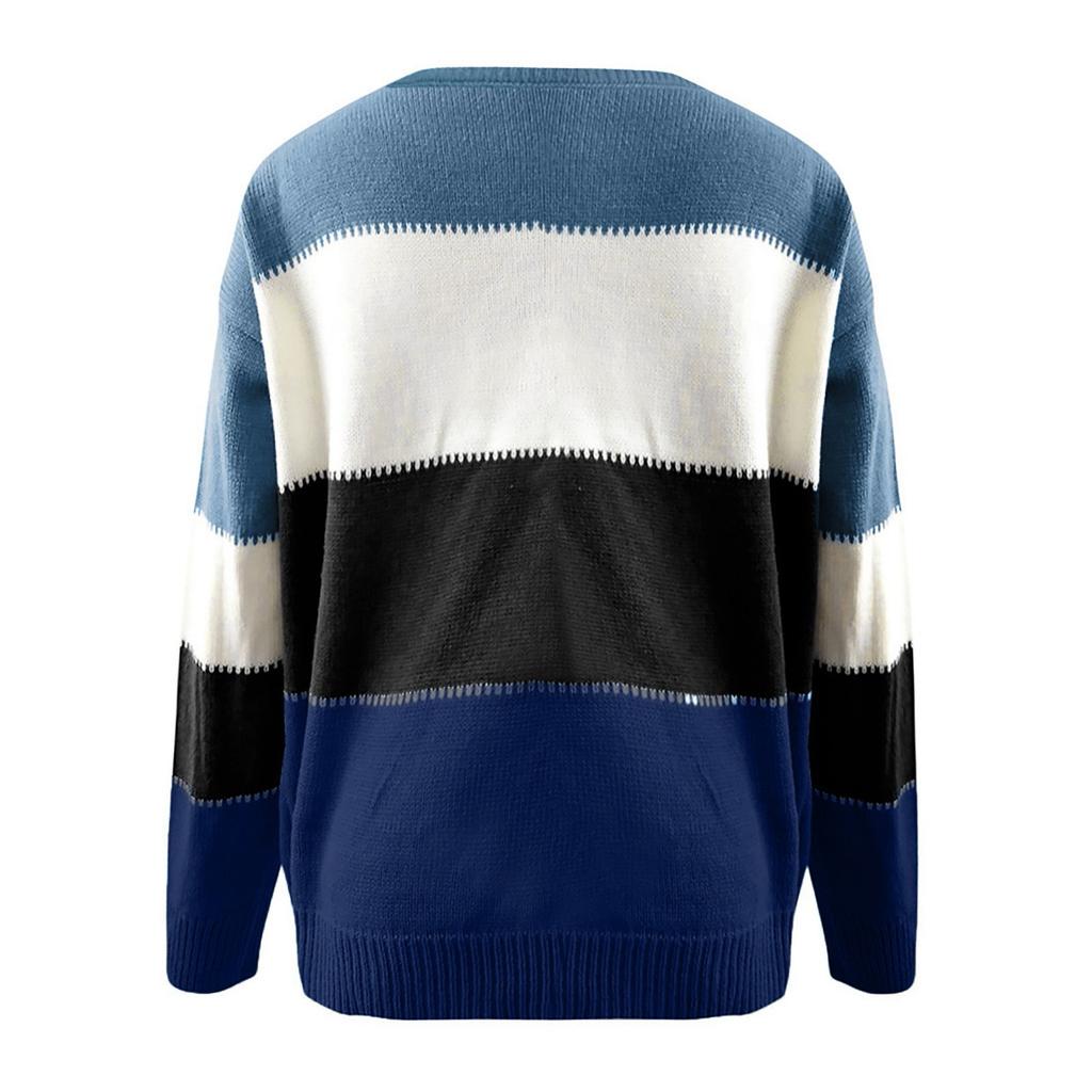 Women's  Autumn And Winter  New Round Neck Color Matching Comfortable Loose Sweater