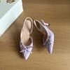 Французский темперамент остроконечные морщинистые сандалии с мешковиной пустые женские весенние туфли 2025 года с бантом нежные туфли на высоком каблуке