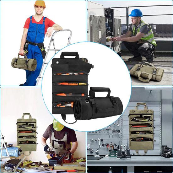 Свернутая сумка для инструментов с ручкой, несколькими отделениями, водонепроницаемая прочная сумка-органайзер на молнии большой емкости