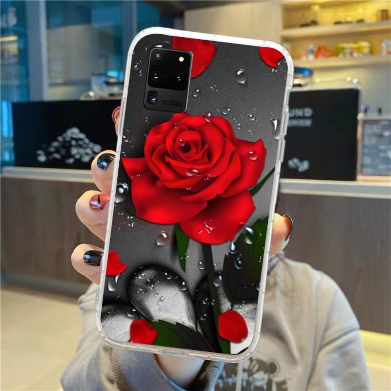 Чехол для телефона с цветком красной розы для Samsung Galaxy S10 S21 S22 Plus Ultra A91 A51 A21S A12 Прозрачная накладка для телефона