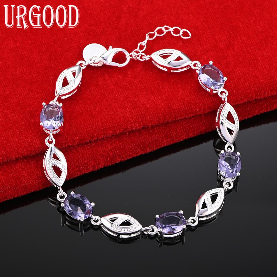 925 Sterling Silver Purple AAA Zircon Bracelet Fashion Wedding Jewelry