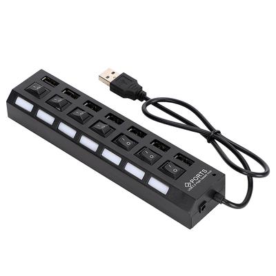 7-портовый USB-хаб Док-станция Черный 480 Мбит/с с переключателем для защиты от перегрузки по току 7 портов Черный