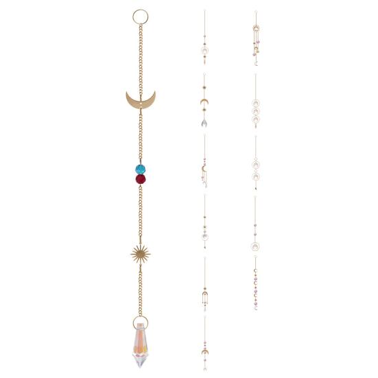 Hanging Ornament Shatterproof Eye-catching Metallic Faux Crystal Moon Star Sun-catcher Ornament Wind Chimes