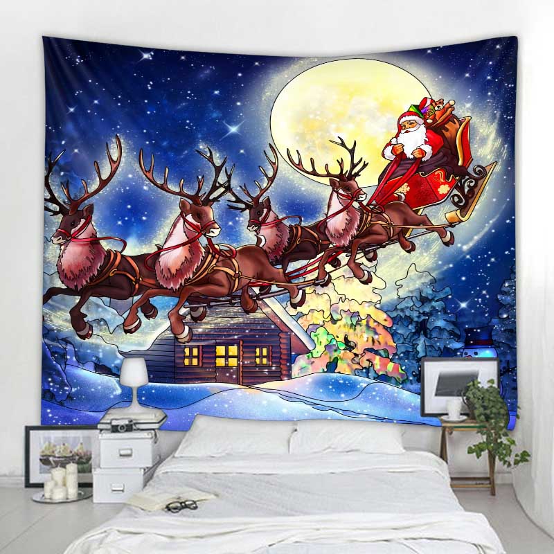 Santa Claus Christmas Tree Print Tapestry Christmas Home Decor Polyester Tapestry Room Wall Decor Backdrop Fabric Tapiz Navideño