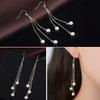 Anti-allergic Jewelry Fashionable Women's Pearl Long Ear Hook Tassel Earrings