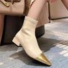 Fashion Autumn Winter Fashion Women Ankle Boots Metal Toe Pointed Tip Square Heel Sexy Women Shoes Back Zipper Anti-slip Versatile 2024