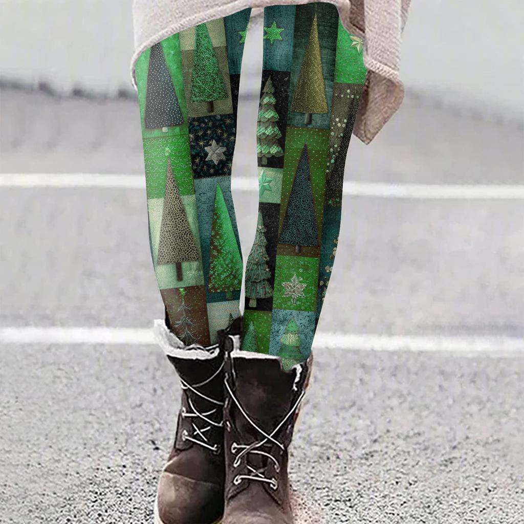 Женские рождественские облегающие эластичные повседневные брюки для йоги