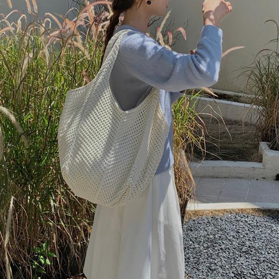 Knitted Handbag with Convenient Structure Solid Color Spacious Beach Bag Exotic Vacation Roomy Tote Bag