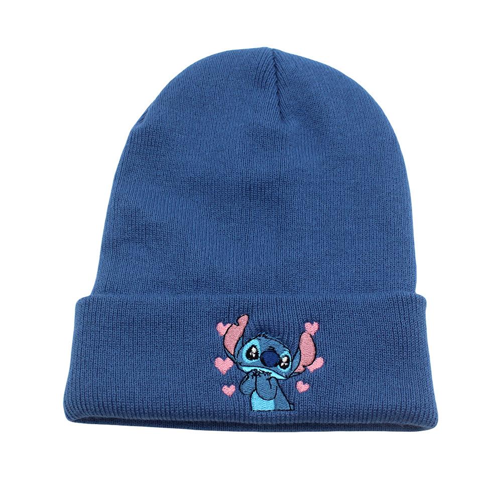 Stitch Knitted Embroidered Hat Anime Peripheral Autumn And Winter Outdoor Warm Hair Hat Elastic Cold Hat Adults And Kids Gifts