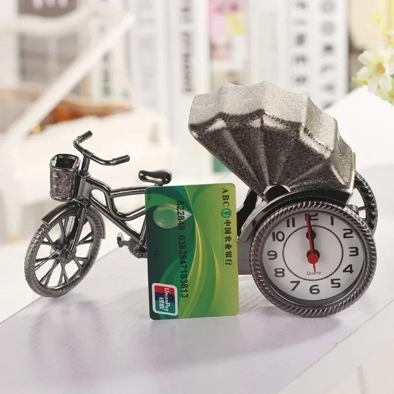 Retro Rickshaw Car Alarm Clock Plastic Desktop Decoration Home Model Bedside Clock Mechanical Movement Living Room