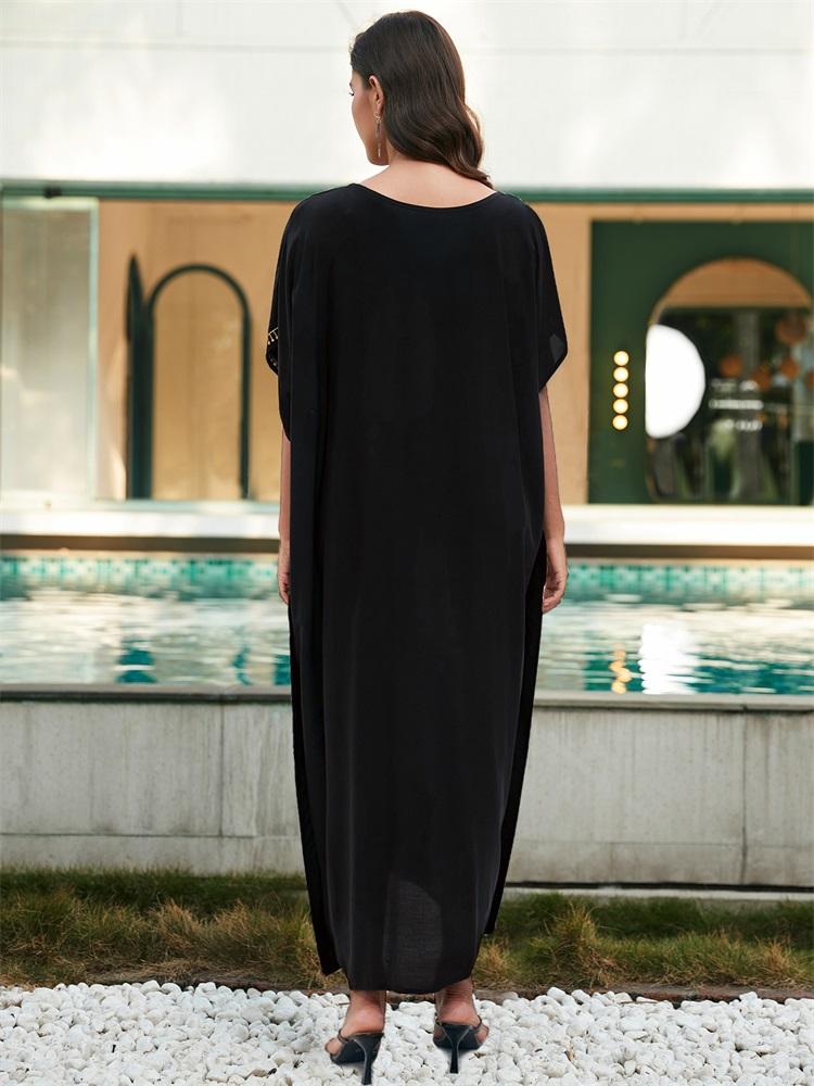 EDOLYNSA Золотая вышивка с v-образным вырезом, большие размеры, кафтан, пляжное платье макси, 2024, женские летние кафтаны, сексуальная пляжная одежда, купальник, накидка Q1584