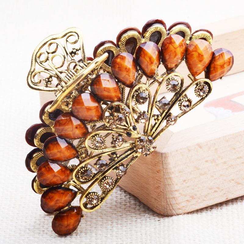 НОВЫЙ винтажный кристалл, смола, цветок, коготь для волос, краб, ювелирные изделия, цветок, заколка для волос в виде павлина, женская заколка для банкета, аксессуары