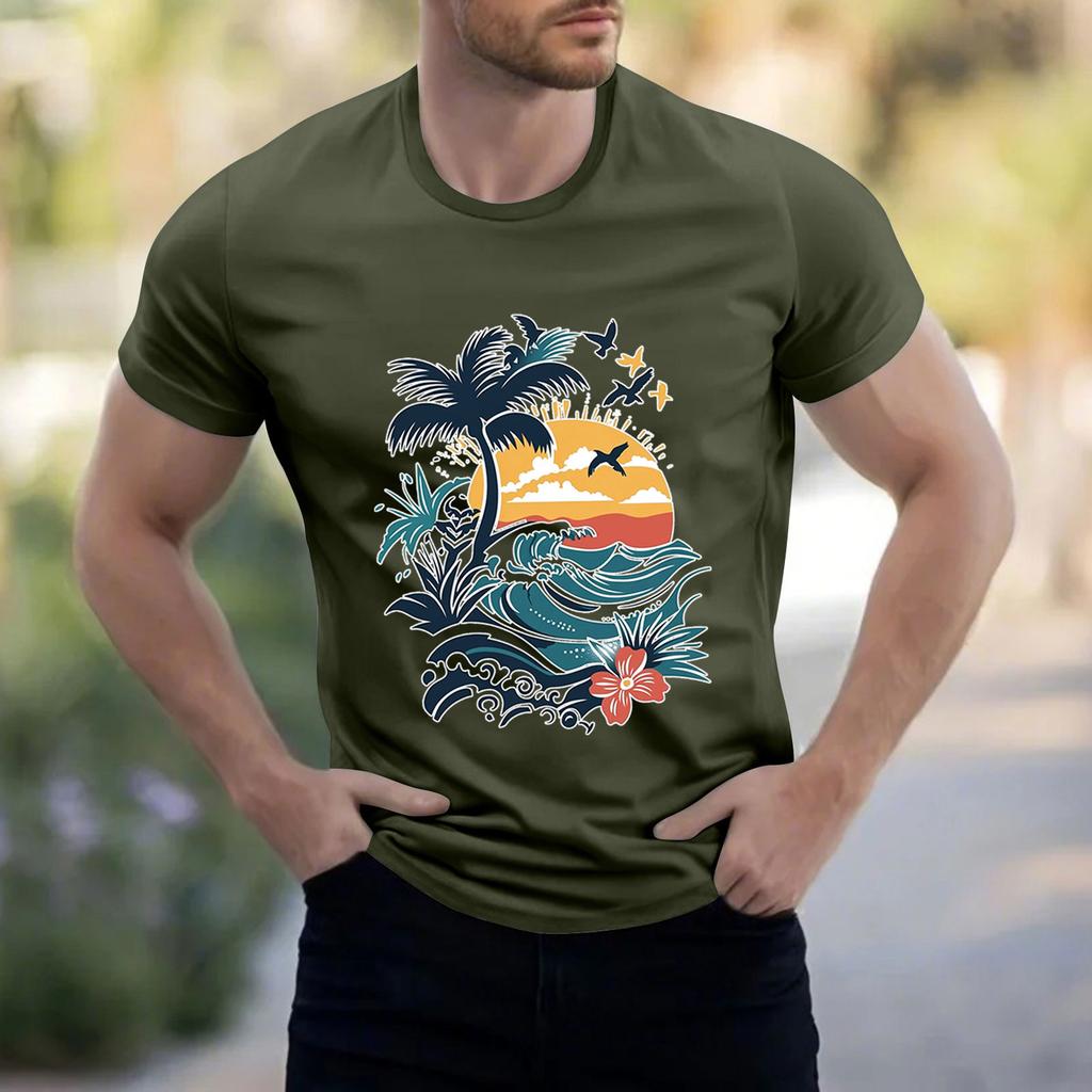 Men's Stand Collar Short Sleeve Shirt Loose Leisure Holiday Shirt Man