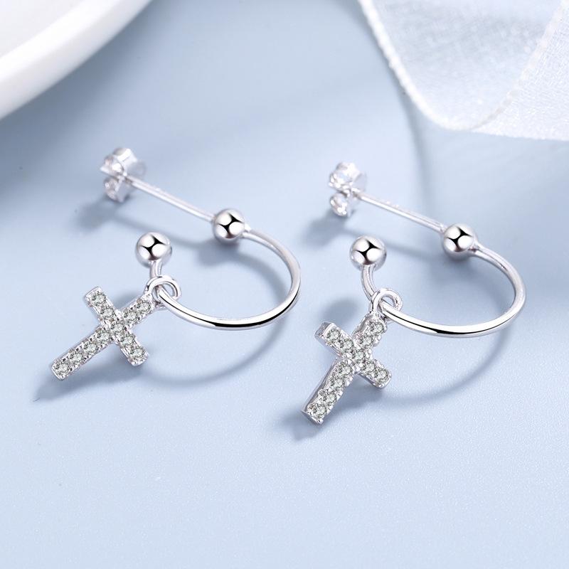 Серьги-крестики из стерлингового серебра S925, модный дизайн, серьги с бриллиантами, индивидуальные мужские и женские модные серьги, элегантные серьги, ювелирные изделия